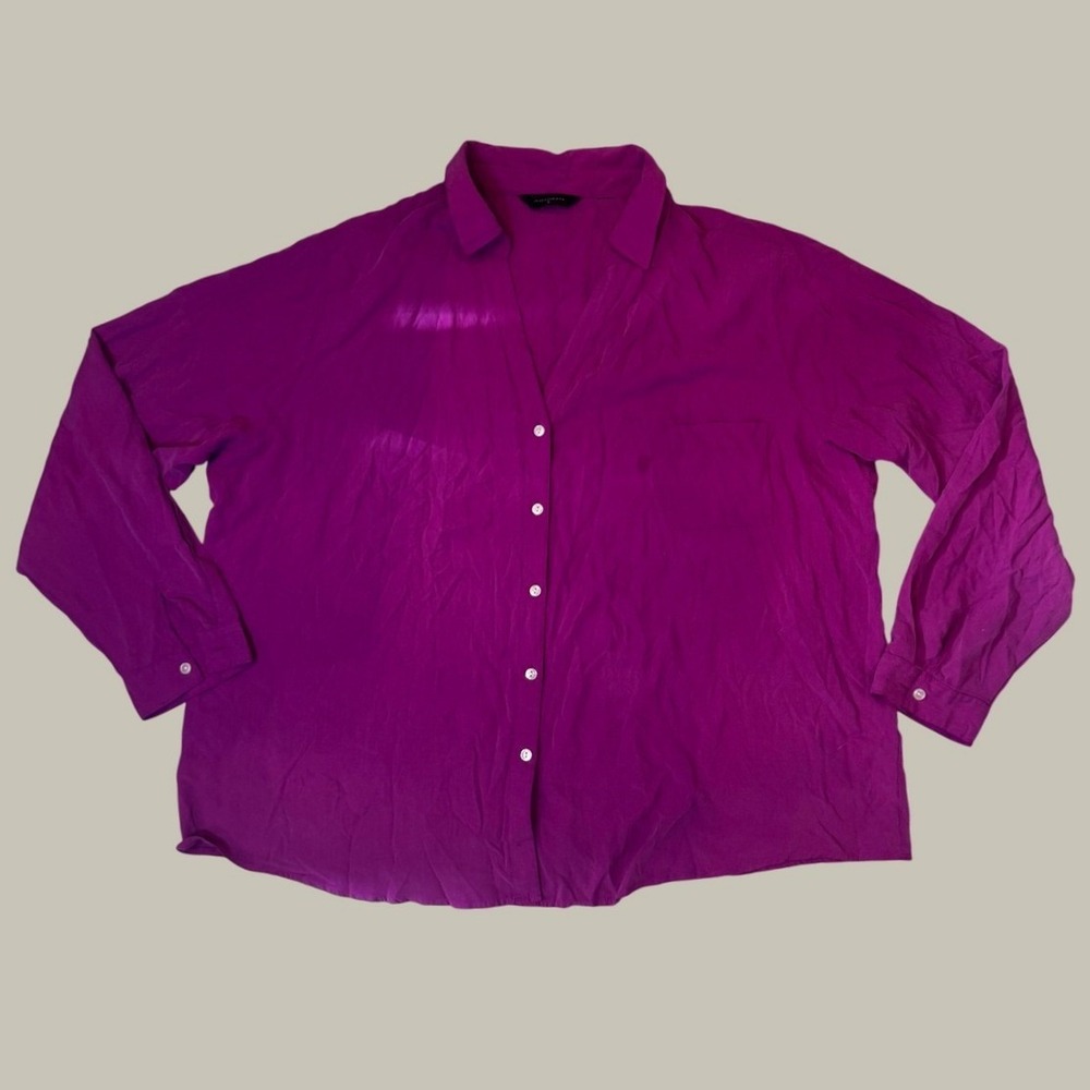 INVESTMENTS II Silk Button Up Shirt 2X Magenta Long Sleeve Pocket Top